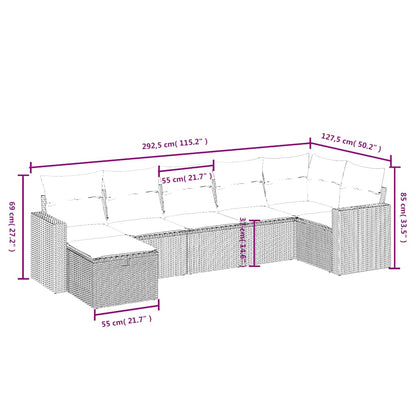 7-tlg. Garten-Sofagarnitur mit Kissen Schwarz Poly Rattan