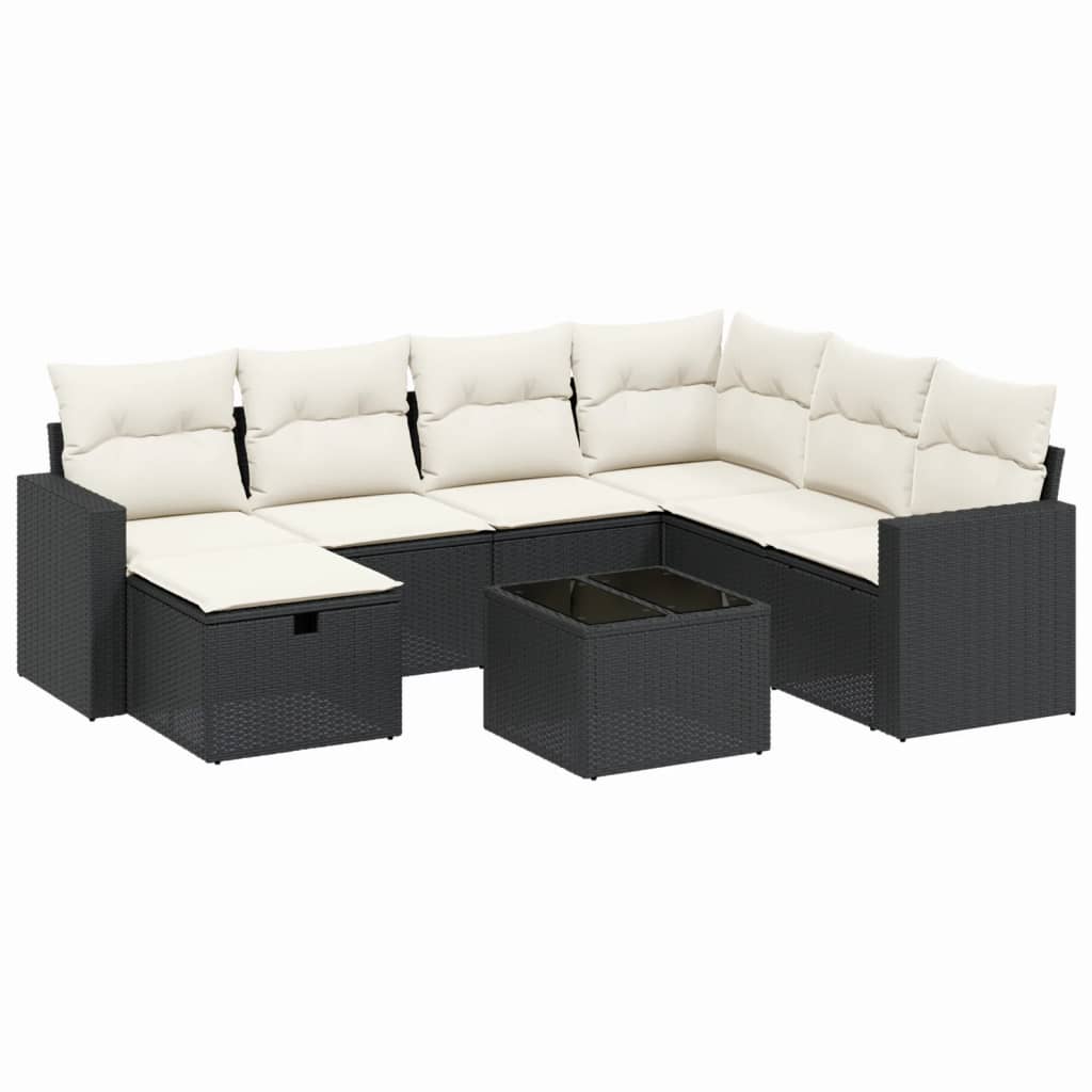 8-piece garden sofa set with cushions, black poly rattan