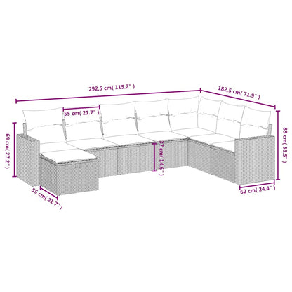 8-tlg. Garten-Sofagarnitur mit Kissen Schwarz Poly Rattan