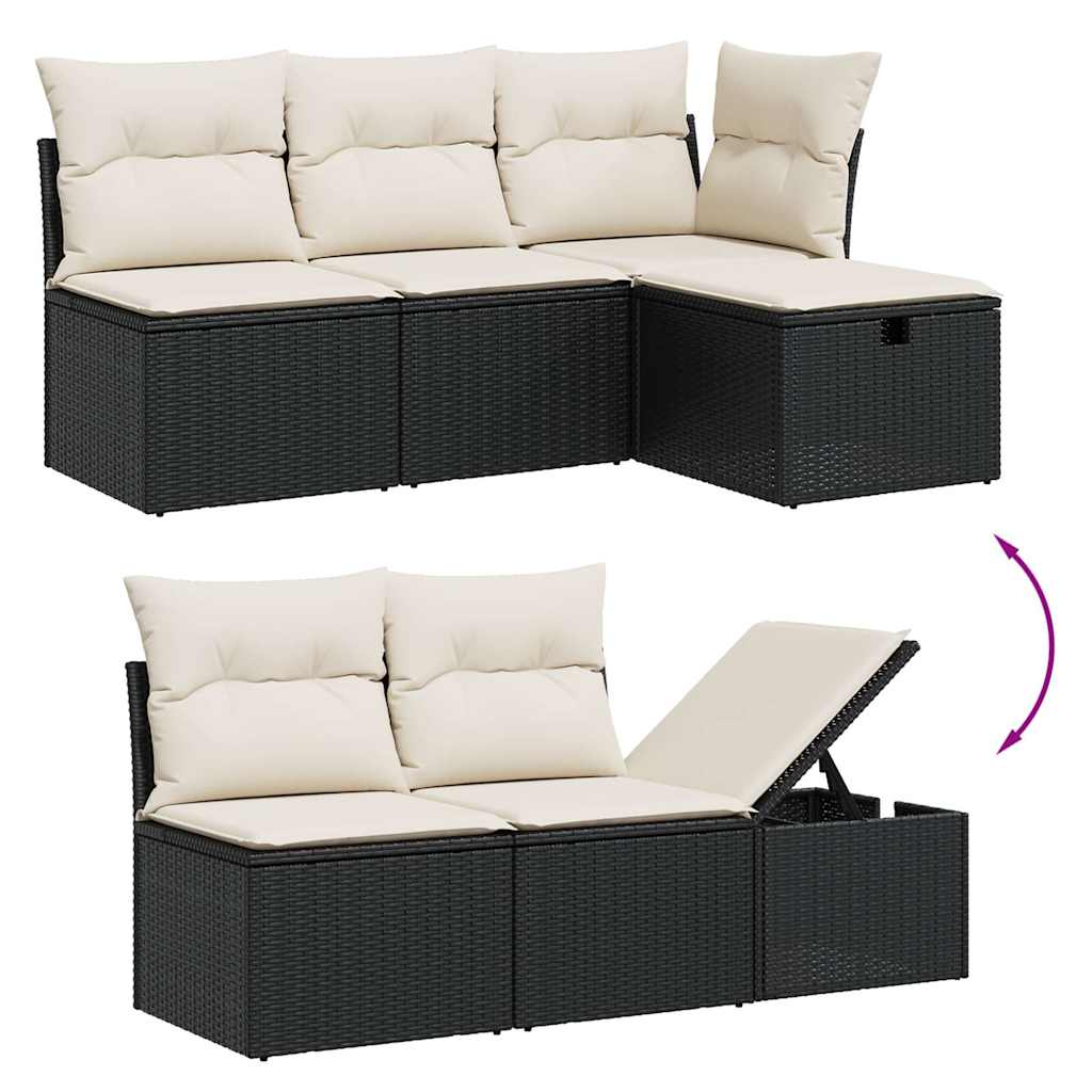 5-tlg. Garten-Sofagarnitur mit Kissen Schwarz Poly Rattan
