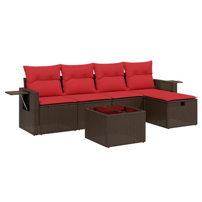 6-teiliges Gartensofa-Set mit Kissen, braun, Polyrattan