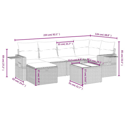 7-tlg. Garten-Sofagarnitur mit Kissen Schwarz Poly Rattan