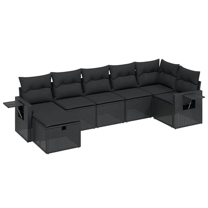 7-tlg. Garten-Sofagarnitur mit Kissen Schwarz Poly Rattan