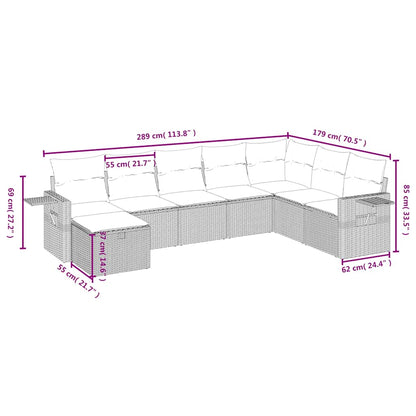 8-tlg. Garten-Sofagarnitur mit Kissen Schwarz Poly Rattan