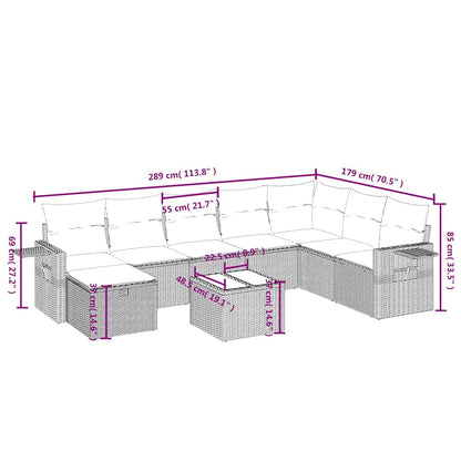 9-tlg. Garten-Sofagarnitur mit Kissen Schwarz Poly Rattan