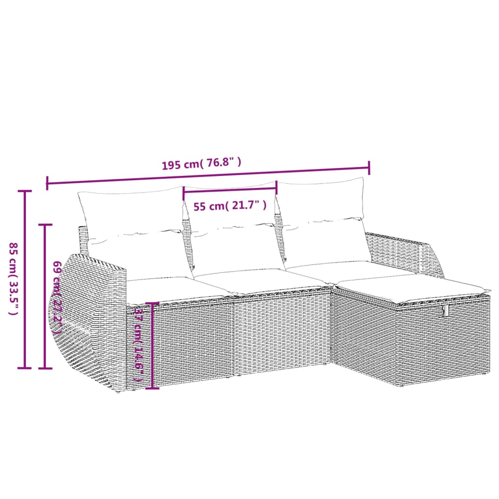 4-tlg. Garten-Sofagarnitur mit Kissen Beige Poly Rattan