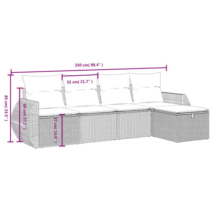5-tlg. Garten-Sofagarnitur mit Kissen Grau Poly Rattan