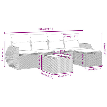 6-tlg. Garten-Sofagarnitur mit Kissen Grau Poly Rattan