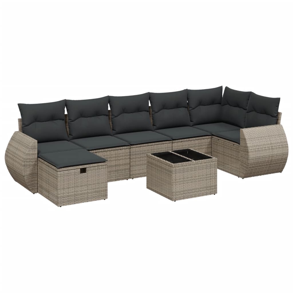 8-tlg. Garten-Sofagarnitur mit Kissen Grau Poly Rattan