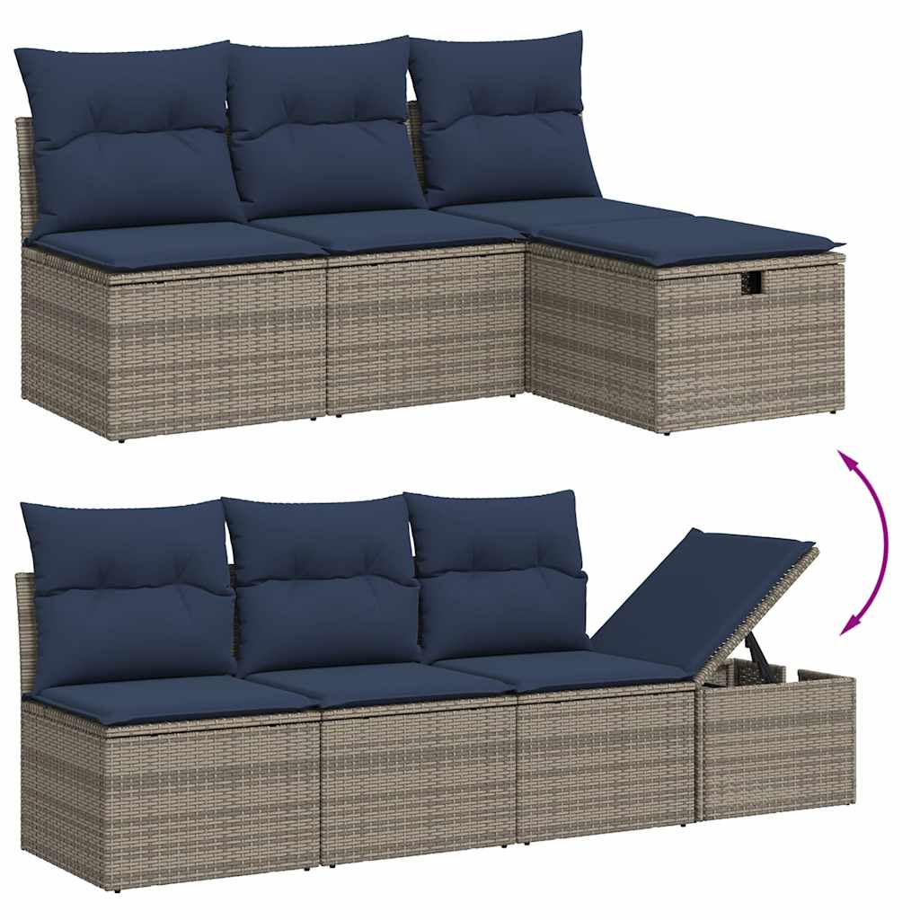 8-teiliges Gartensofa-Set mit Kissen, grau, Polyrattan