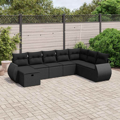 8-tlg. Garten-Sofagarnitur mit Kissen Schwarz Poly Rattan