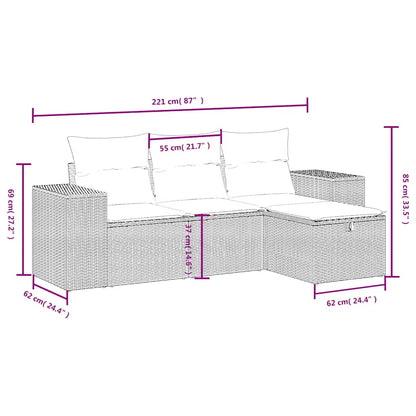4-tlg. Garten-Sofagarnitur mit Kissen Schwarz Poly Rattan