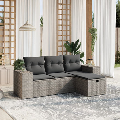 4-tlg. Garten-Sofagarnitur mit Kissen Grau Poly Rattan