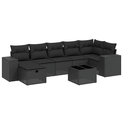 8-tlg. Garten-Sofagarnitur mit Kissen Schwarz Poly Rattan