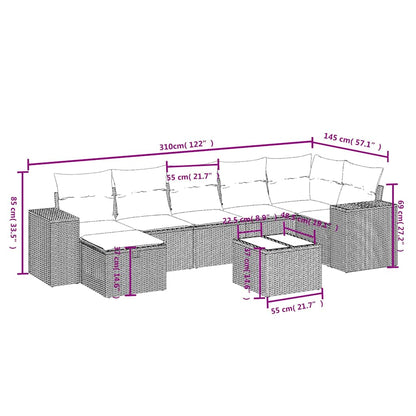 8-tlg. Garten-Sofagarnitur mit Kissen Schwarz Poly Rattan