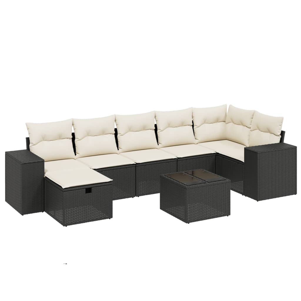 8-piece garden sofa set with cushions, black poly rattan