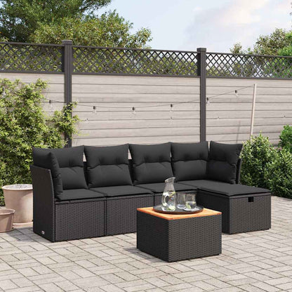 6-tlg. Garten-Sofagarnitur mit Kissen Schwarz Poly Rattan