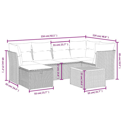 7-tlg. Garten-Sofagarnitur mit Kissen Schwarz Poly Rattan