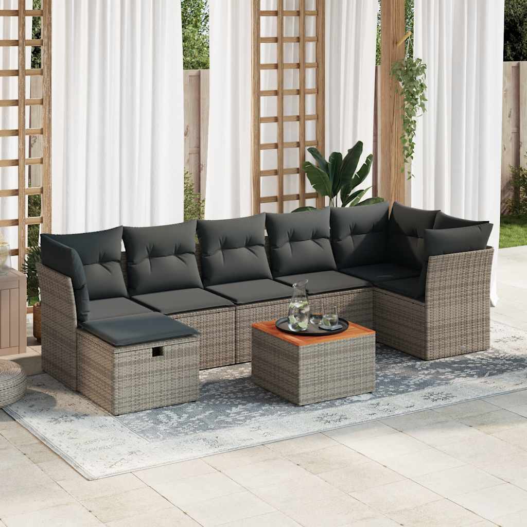 8-tlg. Garten-Sofagarnitur mit Kissen Grau Poly Rattan