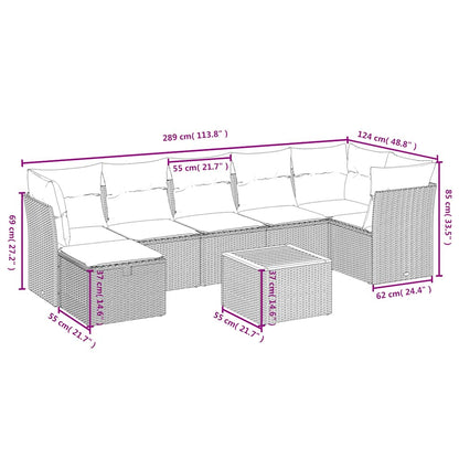 8-teiliges Gartensofa-Set mit Kissen, grau, Polyrattan