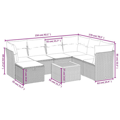 8-tlg. Garten-Sofagarnitur mit Kissen Schwarz Poly Rattan