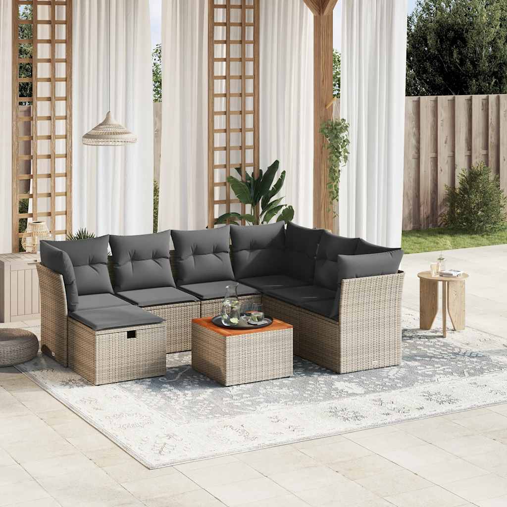 8-tlg. Garten-Sofagarnitur mit Kissen Grau Poly Rattan
