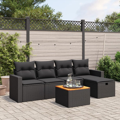6-tlg. Garten-Sofagarnitur mit Kissen Schwarz Poly Rattan
