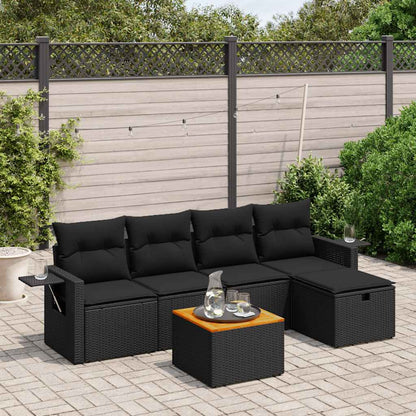 6-tlg. Garten-Sofagarnitur mit Kissen Schwarz Poly Rattan