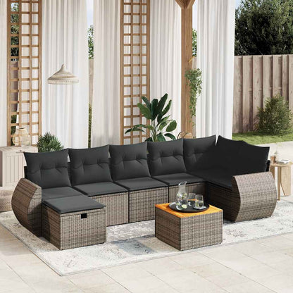 8-tlg. Garten-Sofagarnitur mit Kissen Grau Poly Rattan