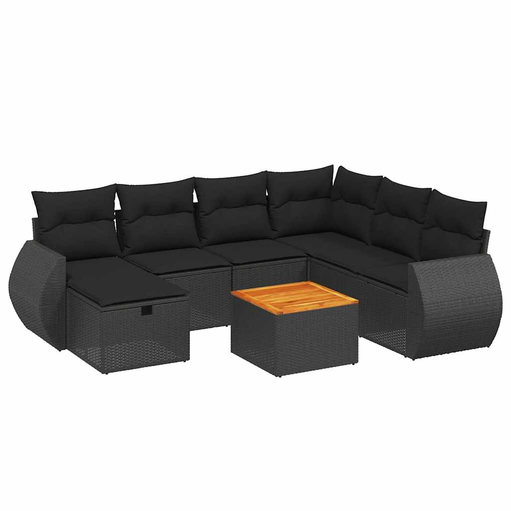 8-tlg. Garten-Sofagarnitur mit Kissen Schwarz Poly Rattan