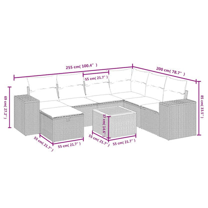 8-tlg. Garten-Sofagarnitur mit Kissen Schwarz Poly Rattan
