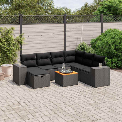 8-tlg. Garten-Sofagarnitur mit Kissen Schwarz Poly Rattan