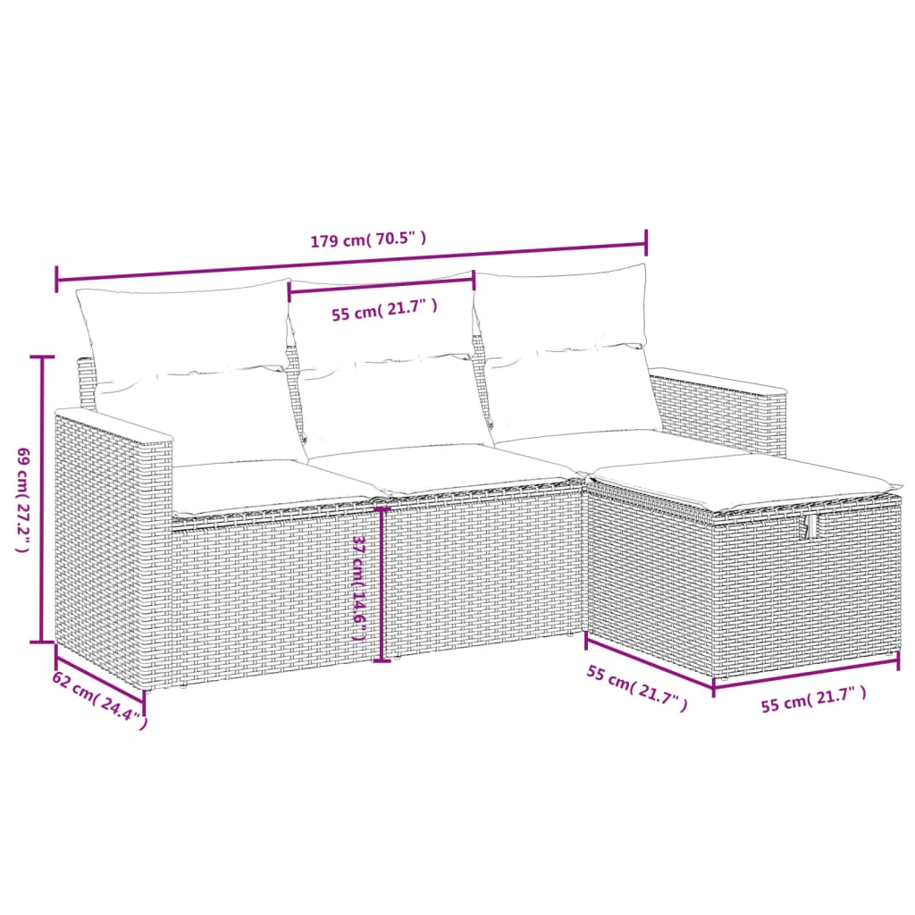 4-tlg. Garten-Sofagarnitur mit Kissen Beigemischung Poly Rattan