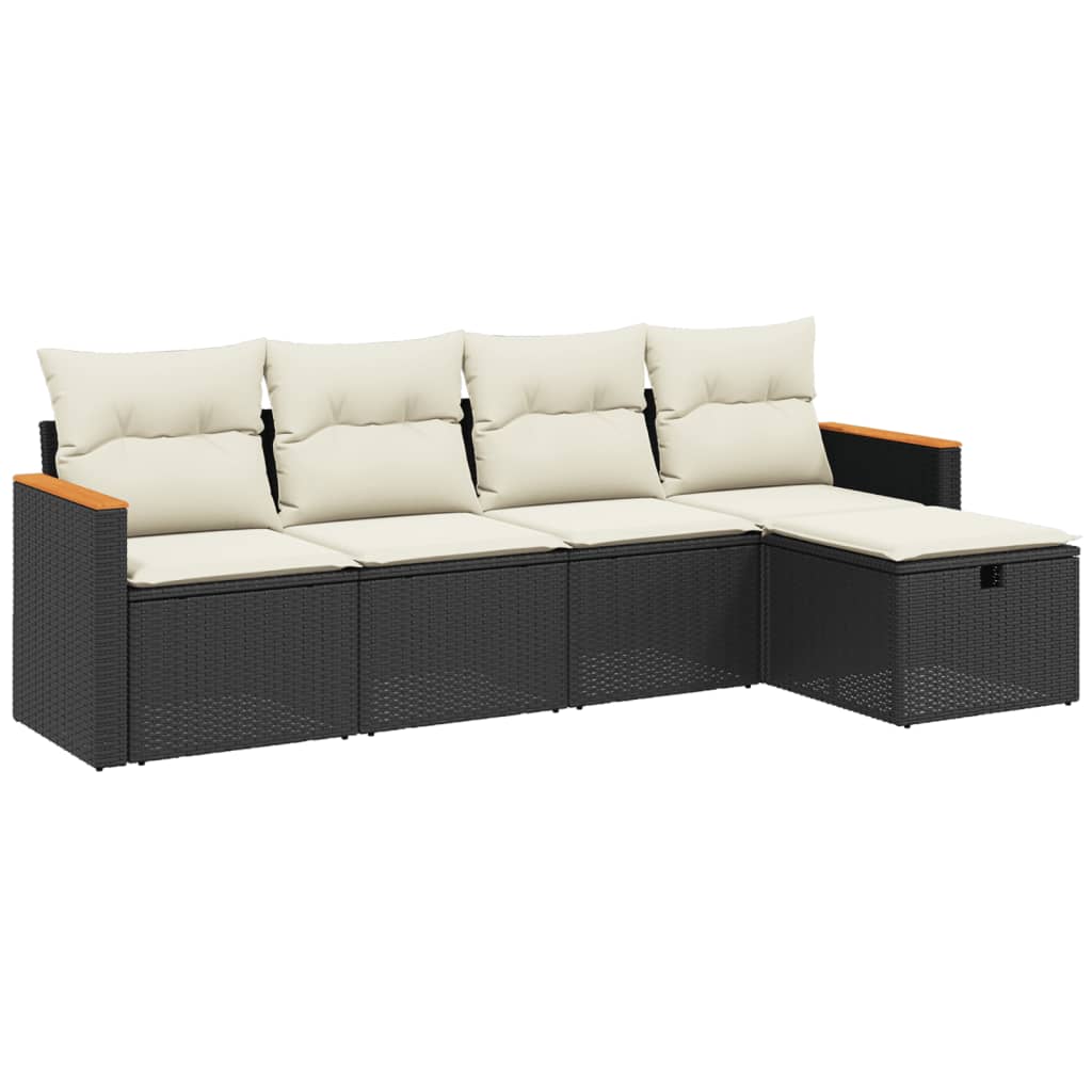 5-tlg. Garten-Sofagarnitur mit Kissen Schwarz Poly Rattan