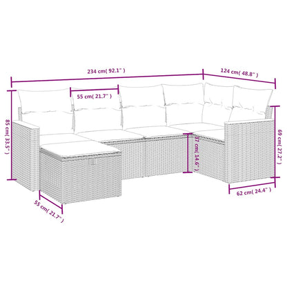 6-tlg. Garten-Sofagarnitur mit Kissen Schwarz Poly Rattan