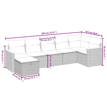 7-tlg. Garten-Sofagarnitur mit Kissen Schwarz Poly Rattan