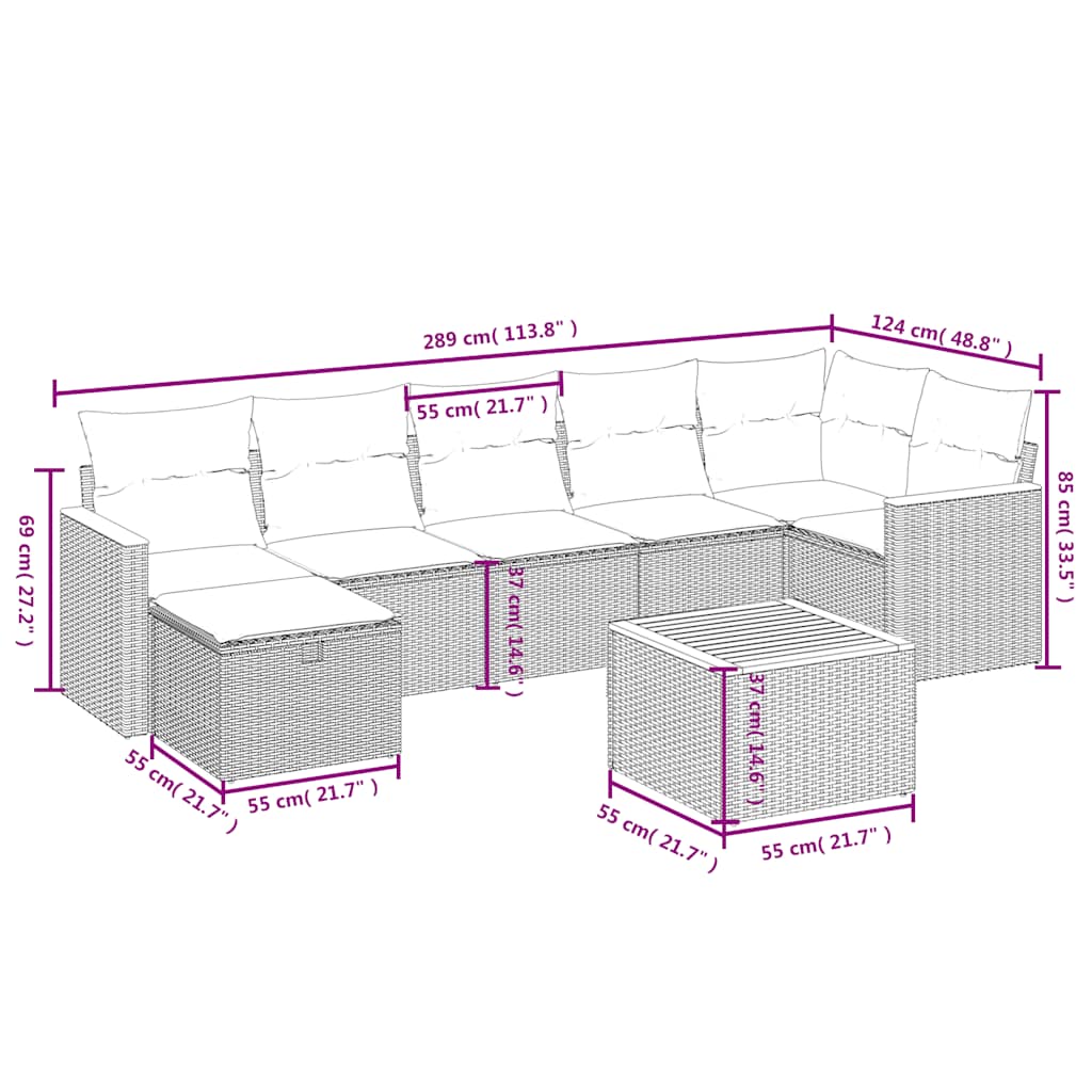 8-tlg. Garten-Sofagarnitur mit Kissen Schwarz Poly Rattan