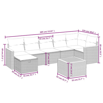 8-tlg. Garten-Sofagarnitur mit Kissen Schwarz Poly Rattan