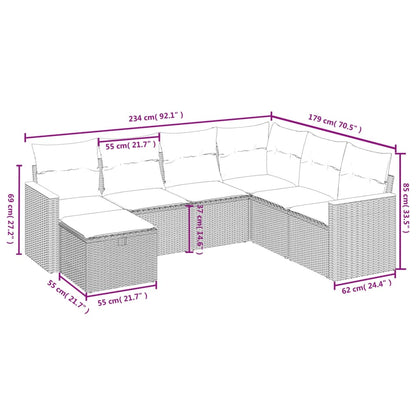 7-tlg. Garten-Sofagarnitur mit Kissen Schwarz Poly Rattan