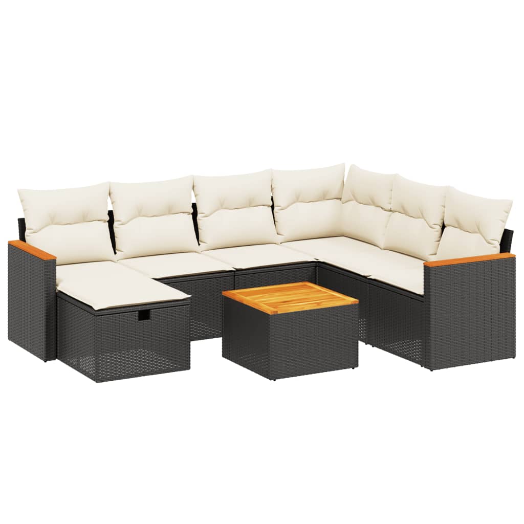 8-piece garden sofa set with cushions, black poly rattan