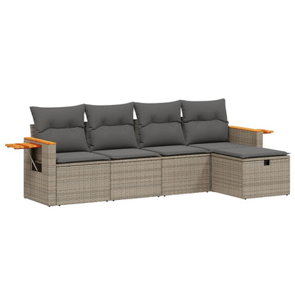 5-tlg. Garten-Sofagarnitur mit Kissen Grau Poly Rattan