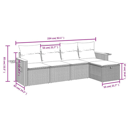 5-tlg. Garten-Sofagarnitur mit Kissen Grau Poly Rattan