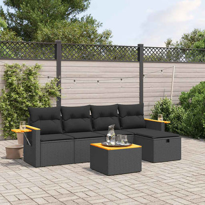 6-tlg. Garten-Sofagarnitur mit Kissen Schwarz Poly Rattan