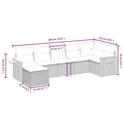 7-tlg. Garten-Sofagarnitur mit Kissen Schwarz Poly Rattan