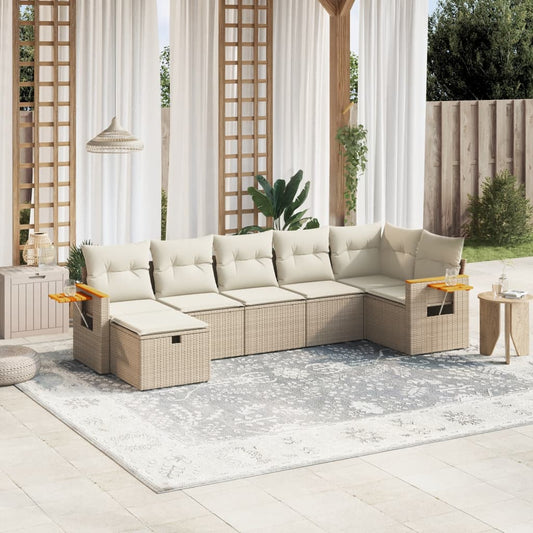 7-tlg. Garten-Sofagarnitur mit Kissen Beige Poly Rattan