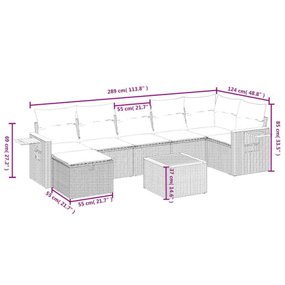 8-tlg. Garten-Sofagarnitur mit Kissen Schwarz Poly Rattan