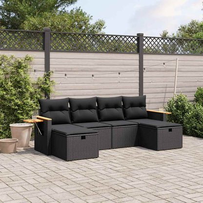 6-tlg. Garten-Sofagarnitur mit Kissen Schwarz Poly Rattan