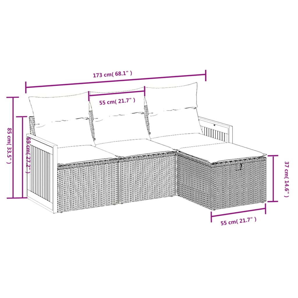 4-tlg. Garten-Sofagarnitur mit Kissen Beige Poly Rattan
