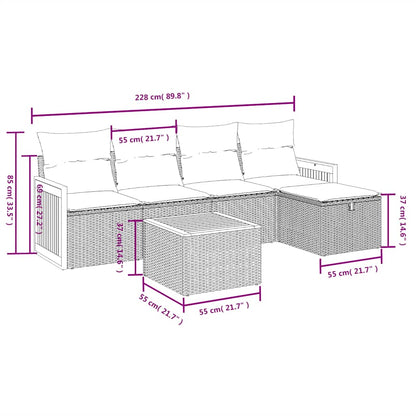 6-tlg. Garten-Sofagarnitur mit Kissen Schwarz Poly Rattan