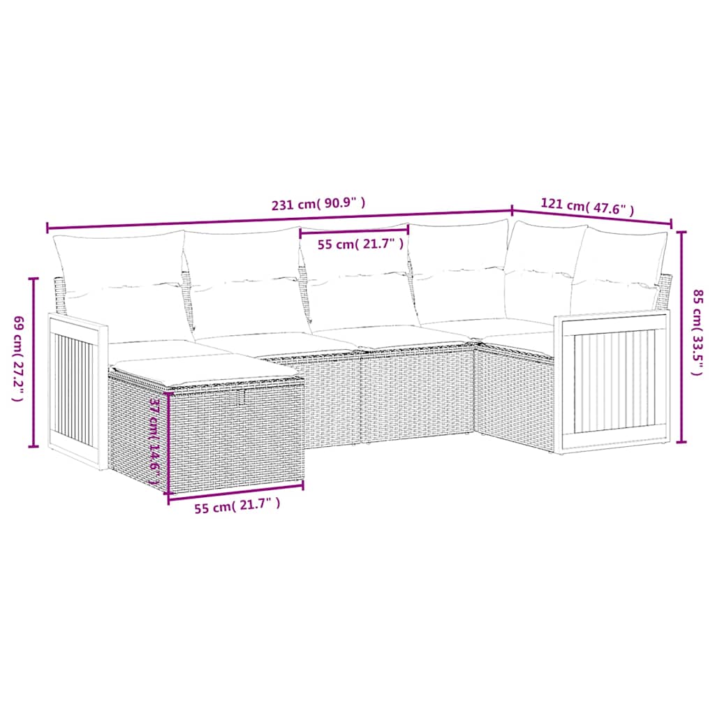 6-tlg. Garten-Sofagarnitur mit Kissen Schwarz Poly Rattan